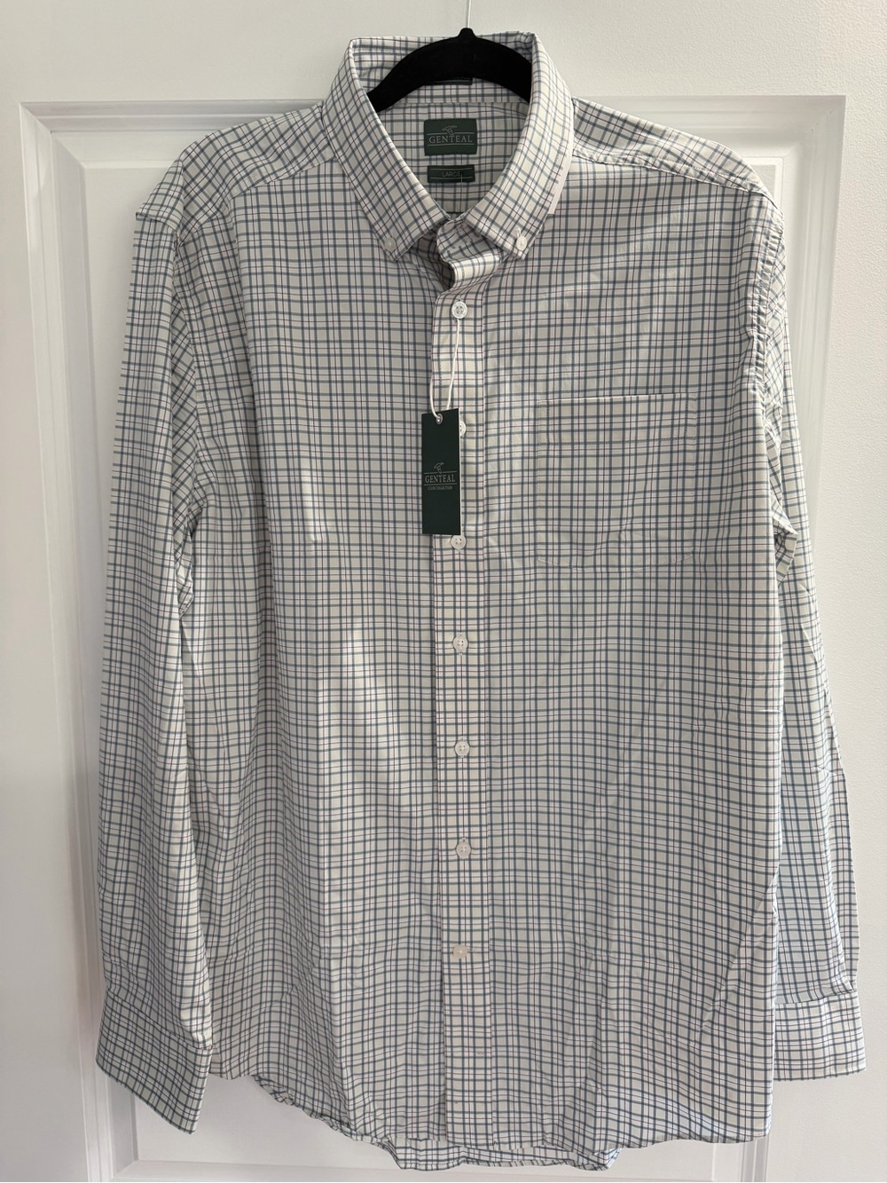 NWT! Genteal (Club Collection) White Shirt with Blue Windowpane Check